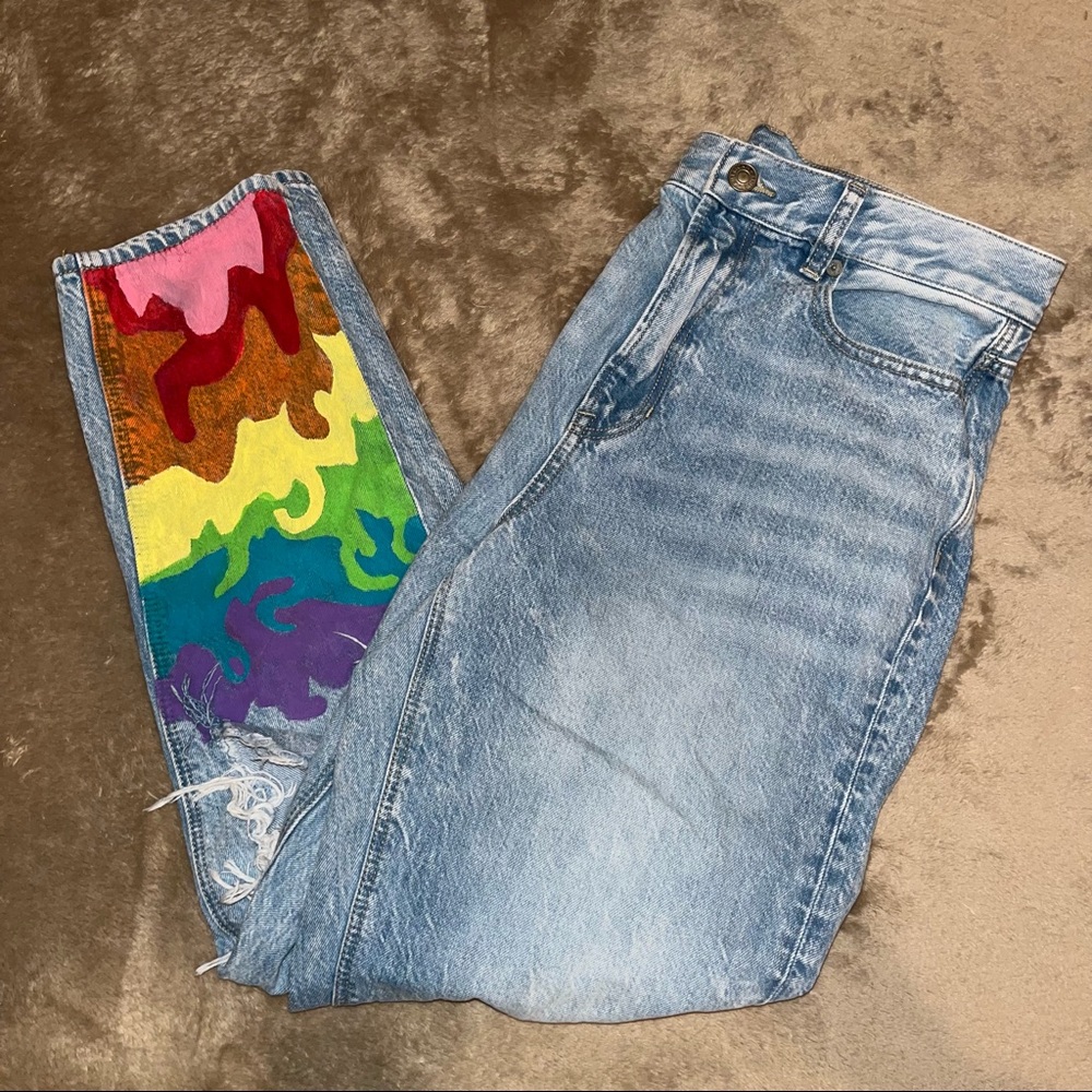 American Eagle Outfitters High Rise Jeans with Multicolor Patch
